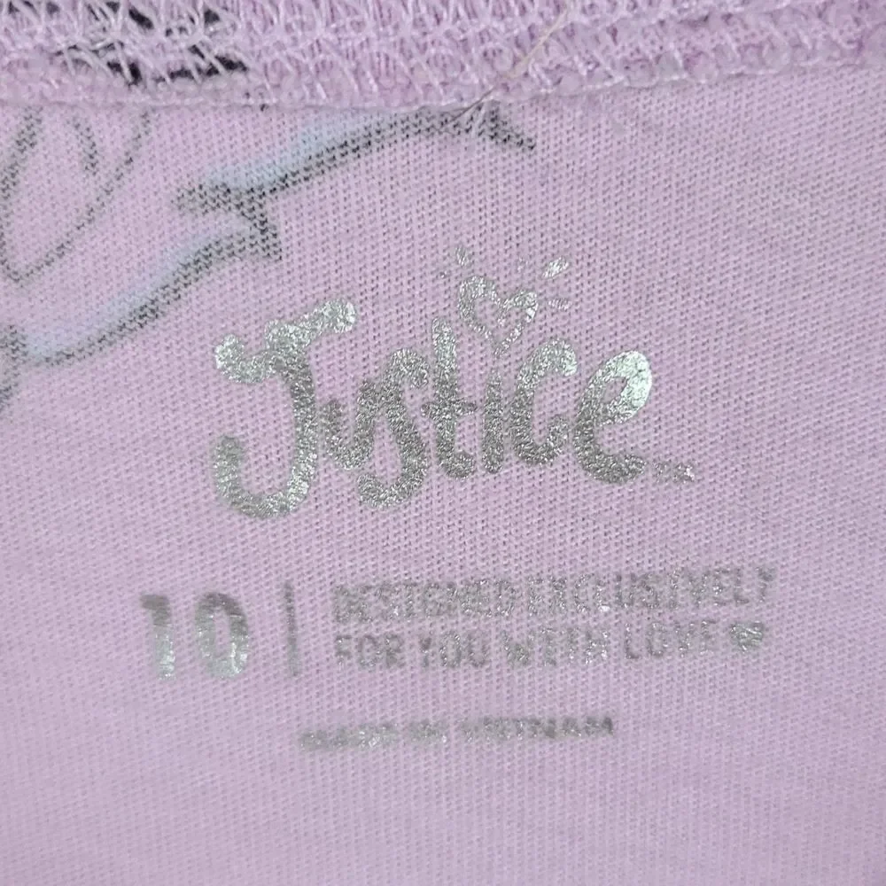 Justice Girls 10 Lavender Purple Unicorn Shine Bright Tee Long Slv T-Shirt